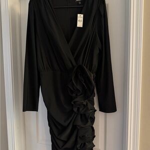 Express Black Long Sleeve Dress with Ruffle Detail
